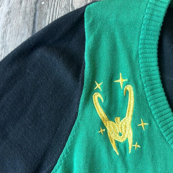 WeLoveFine Sweater Black and Green Marvel Loki Crop Sweater Cardigan Size Medium - Picture 5 of 10